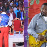 Pastor James Ng’ang’a speaking during a church service, addressing his congregation with a serious expression.