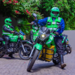 A fleet of Bolt electric motorbikes lined up in Nairobi, highlighting Kenya’s shift toward sustainable urban transport.