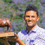 Greg Snow celebrates after winning the Limuru Betika Masters at Limuru Country Club.