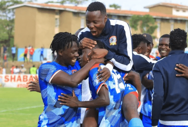Shabana FC players celebrate during their match at Police Sacco Grounds