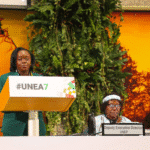 Environment CS Dr. Deborah Barasa delivers her remarks during the opening of the seventh UN Environment Assembly in Nairobi.