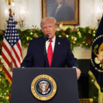 U.S. President Donald Trump speaks during a nationally televised address from the Diplomatic Reception Room at the White House in Washington, D.C.